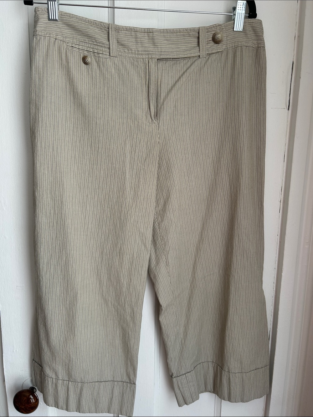 Ann Taylor Neutral Beige Pinstriped Capris